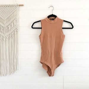 Forever21 Nude Ribbed Mockneck Bodysuit
